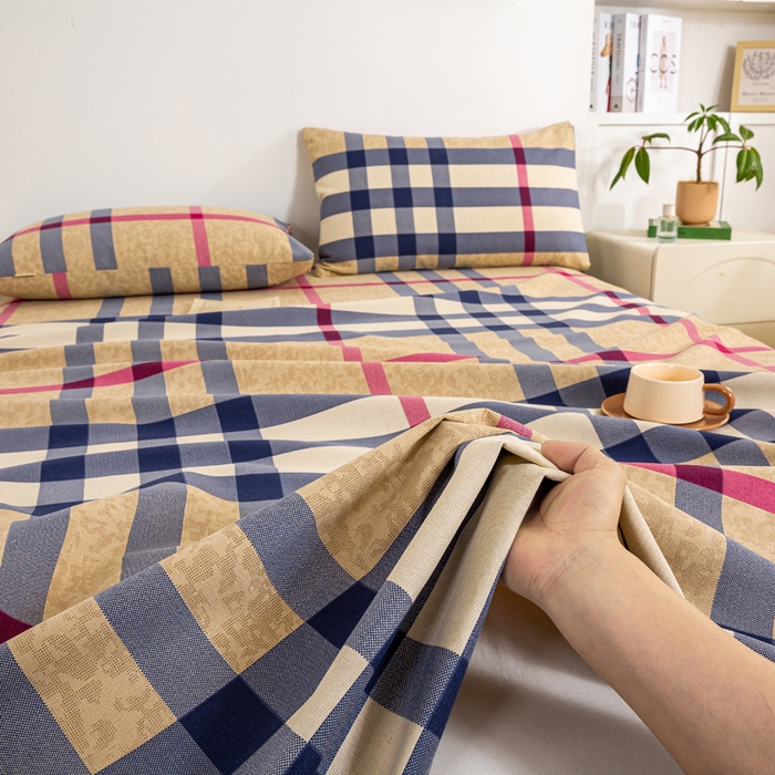 91家纺网 家纺一手货源 找家纺 红日子纺织品 2025新款直播热卖原棉老粗布印花床单三件套 巴宝莉-咖