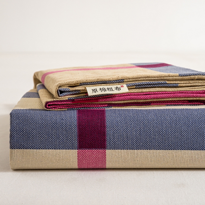 红日子纺织品 2025新款直播热卖原棉老粗布印花床单三件套 巴宝莉-咖