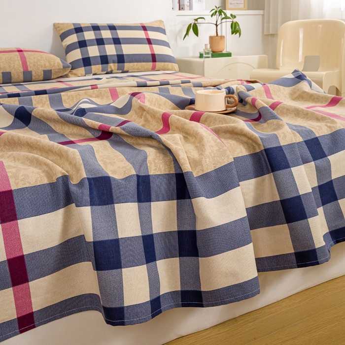 91家纺网 家纺一手货源 找家纺 红日子纺织品 2025新款直播热卖原棉老粗布印花床单三件套 巴宝莉-咖