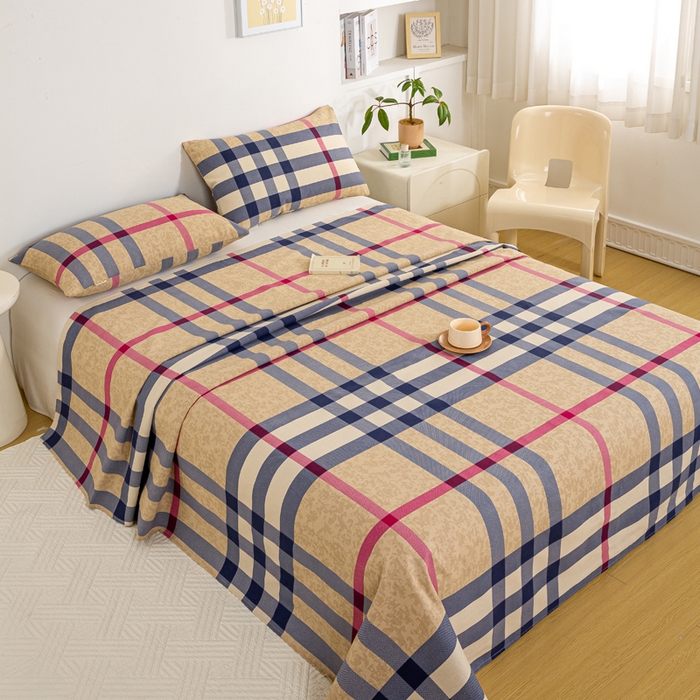 91家纺网 家纺一手货源 找家纺 红日子纺织品 2025新款直播热卖原棉老粗布印花床单三件套 巴宝莉-咖