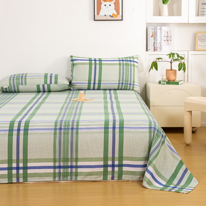 91家纺网 家纺一手货源 找家纺 红日子纺织品 2025新款直播热卖原棉老粗布印花床单三件套 巴宝莉-绿