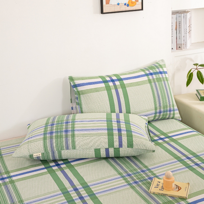 91家纺网 家纺一手货源 找家纺 红日子纺织品 2025新款直播热卖原棉老粗布印花床单三件套 巴宝莉-绿