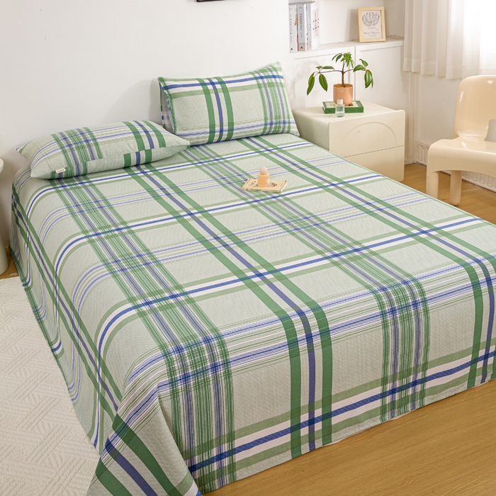 91家纺网 家纺一手货源 找家纺 红日子纺织品 2025新款直播热卖原棉老粗布印花床单三件套 巴宝莉-绿