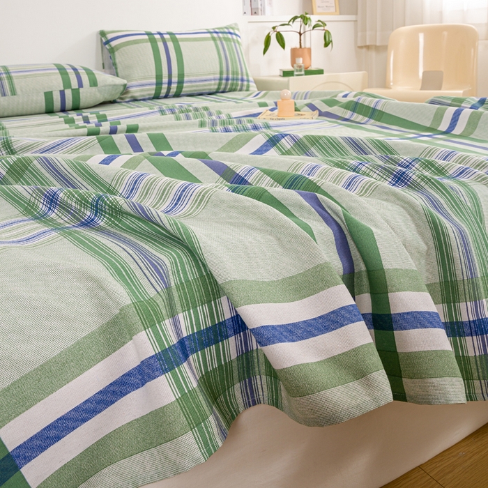 91家纺网 家纺一手货源 找家纺 红日子纺织品 2025新款直播热卖原棉老粗布印花床单三件套 巴宝莉-绿