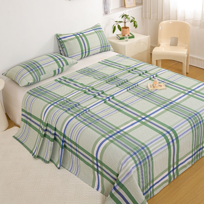 91家纺网 家纺一手货源 找家纺 红日子纺织品 2025新款直播热卖原棉老粗布印花床单三件套 巴宝莉-绿