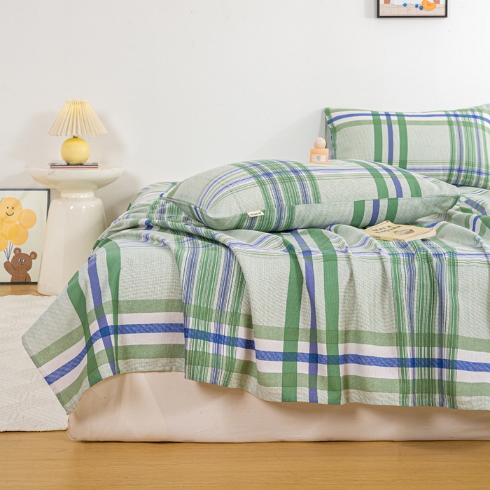 91家纺网 家纺一手货源 找家纺 红日子纺织品 2025新款直播热卖原棉老粗布印花床单三件套 巴宝莉-绿