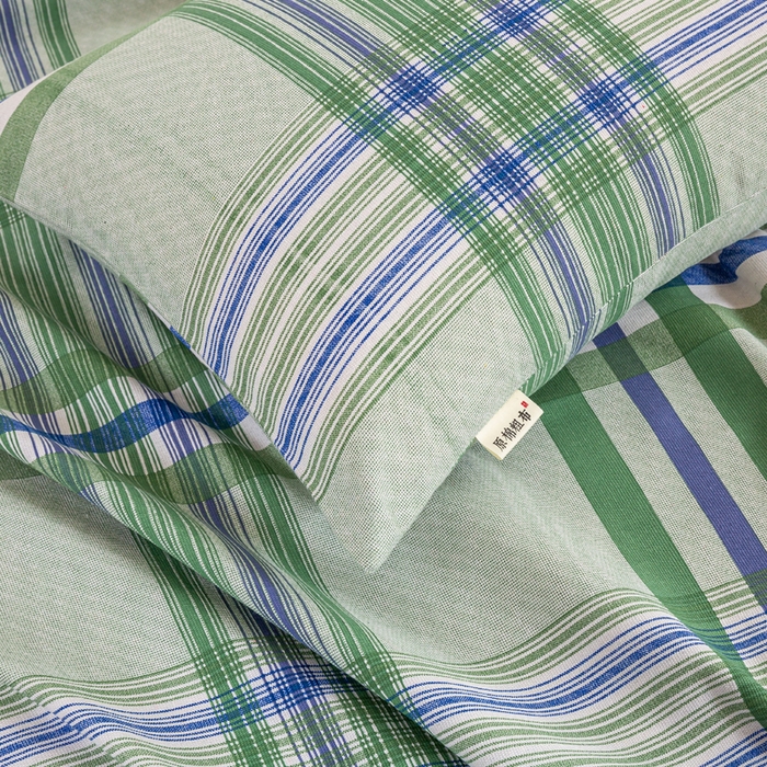 91家纺网 家纺一手货源 找家纺 红日子纺织品 2025新款直播热卖原棉老粗布印花床单三件套 巴宝莉-绿