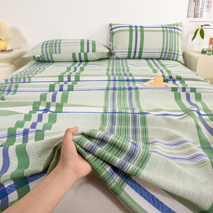 91家纺网 家纺一手货源 找家纺 红日子纺织品 2025新款直播热卖原棉老粗布印花床单三件套 巴宝莉-绿