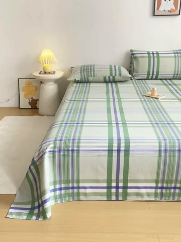 91家纺网 家纺一手货源 找家纺 红日子纺织品 2025新款直播热卖原棉老粗布印花床单三件套 巴宝莉-绿