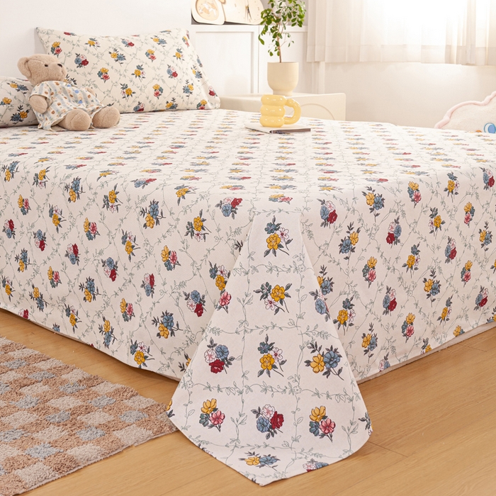 91家纺网 家纺一手货源 找家纺 红日子纺织品 2025新款直播热卖原棉老粗布印花床单三件套 花海