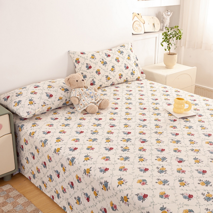 91家纺网 家纺一手货源 找家纺 红日子纺织品 2025新款直播热卖原棉老粗布印花床单三件套 花海