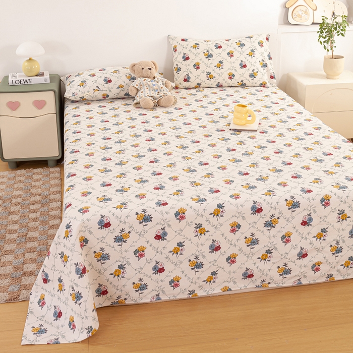 91家纺网 家纺一手货源 找家纺 红日子纺织品 2025新款直播热卖原棉老粗布印花床单三件套 花海