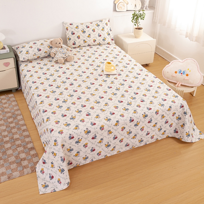 91家纺网 家纺一手货源 找家纺 红日子纺织品 2025新款直播热卖原棉老粗布印花床单三件套 花海