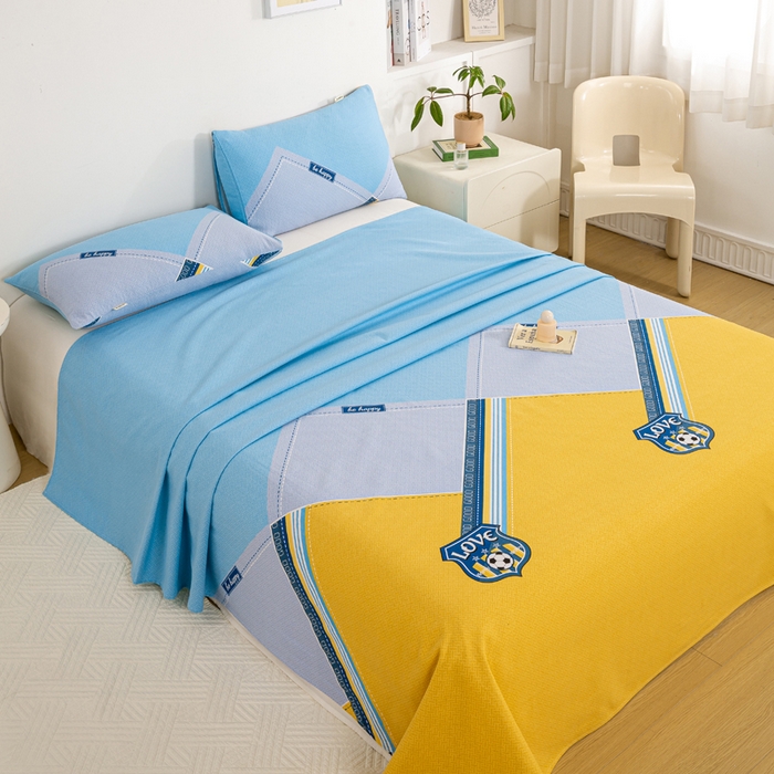 91家纺网 家纺一手货源 找家纺 红日子纺织品 2025新款直播热卖原棉老粗布印花床单三件套 盾牌