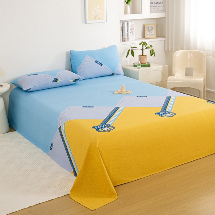 91家纺网 家纺一手货源 找家纺 红日子纺织品 2025新款直播热卖原棉老粗布印花床单三件套 盾牌