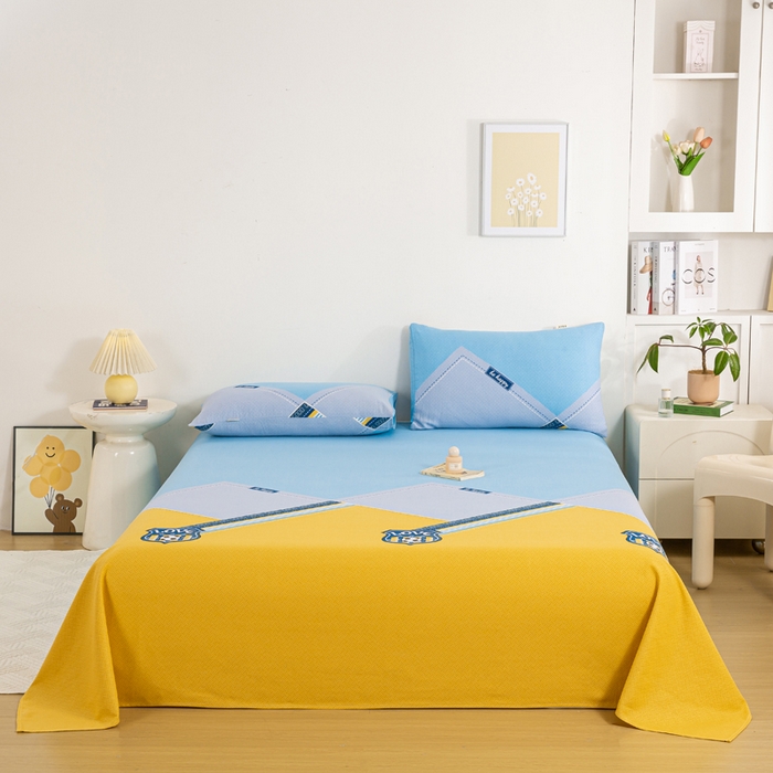 91家纺网 家纺一手货源 找家纺 红日子纺织品 2025新款直播热卖原棉老粗布印花床单三件套 盾牌