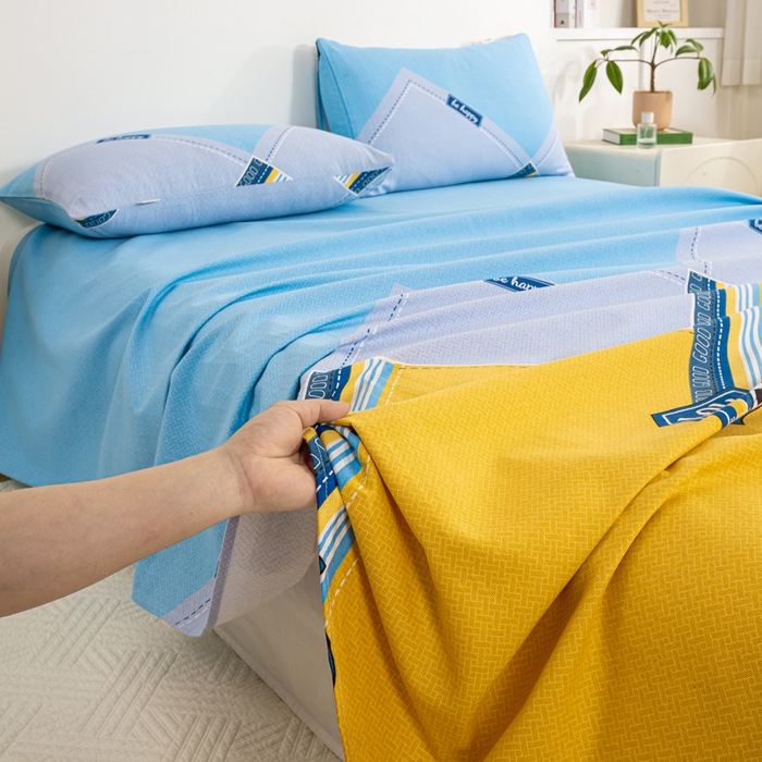 91家纺网 家纺一手货源 找家纺 红日子纺织品 2025新款直播热卖原棉老粗布印花床单三件套 盾牌