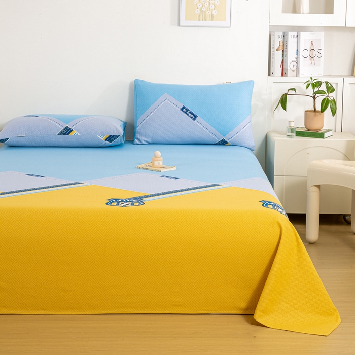 91家纺网 家纺一手货源 找家纺 红日子纺织品 2025新款直播热卖原棉老粗布印花床单三件套 盾牌