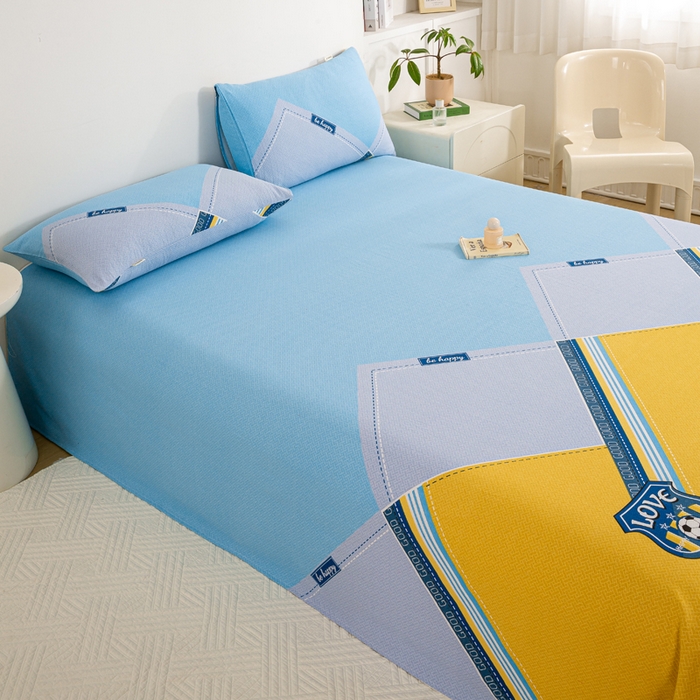 91家纺网 家纺一手货源 找家纺 红日子纺织品 2025新款直播热卖原棉老粗布印花床单三件套 盾牌