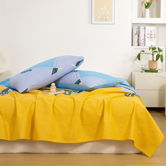 91家纺网 家纺一手货源 找家纺 红日子纺织品 2025新款直播热卖原棉老粗布印花床单三件套 盾牌