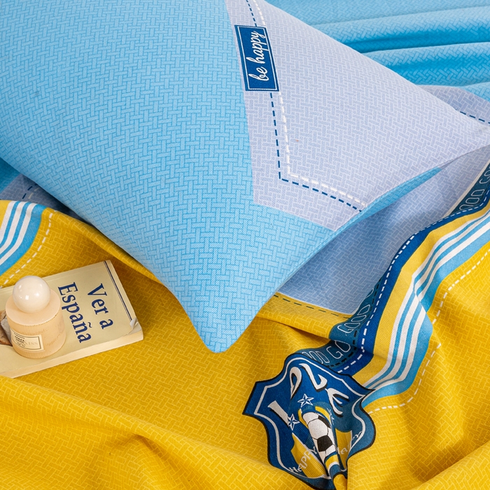 91家纺网 家纺一手货源 找家纺 红日子纺织品 2025新款直播热卖原棉老粗布印花床单三件套 盾牌