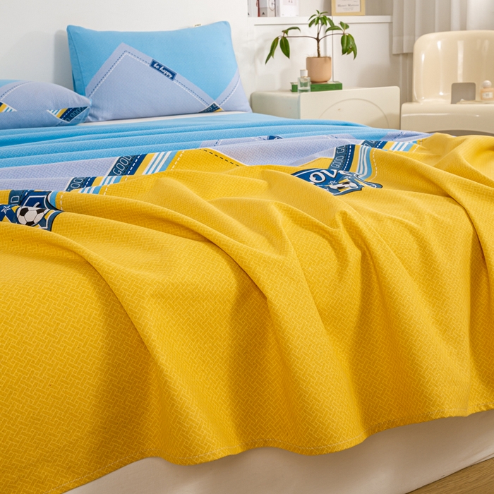 91家纺网 家纺一手货源 找家纺 红日子纺织品 2025新款直播热卖原棉老粗布印花床单三件套 盾牌