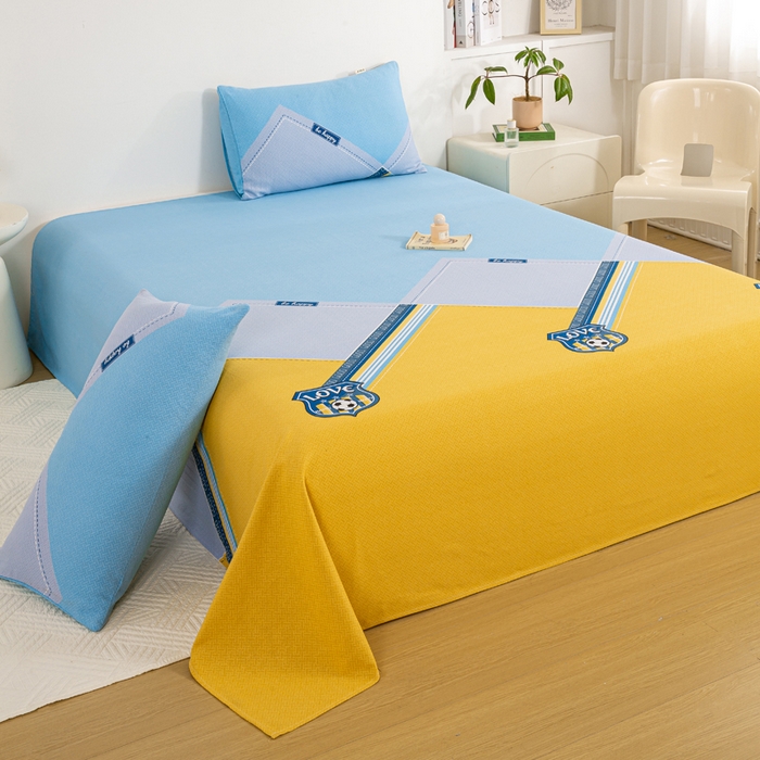 91家纺网 家纺一手货源 找家纺 红日子纺织品 2025新款直播热卖原棉老粗布印花床单三件套 盾牌