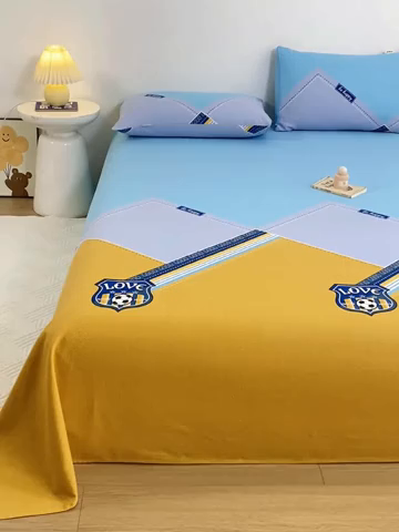 91家纺网 家纺一手货源 找家纺 红日子纺织品 2025新款直播热卖原棉老粗布印花床单三件套 盾牌