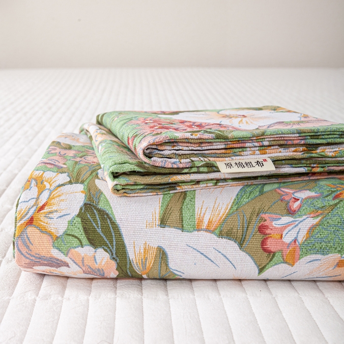 91家纺网 家纺一手货源 找家纺 （总）红日子纺织品 2025新款直播热卖原棉老粗布印花床单三件套