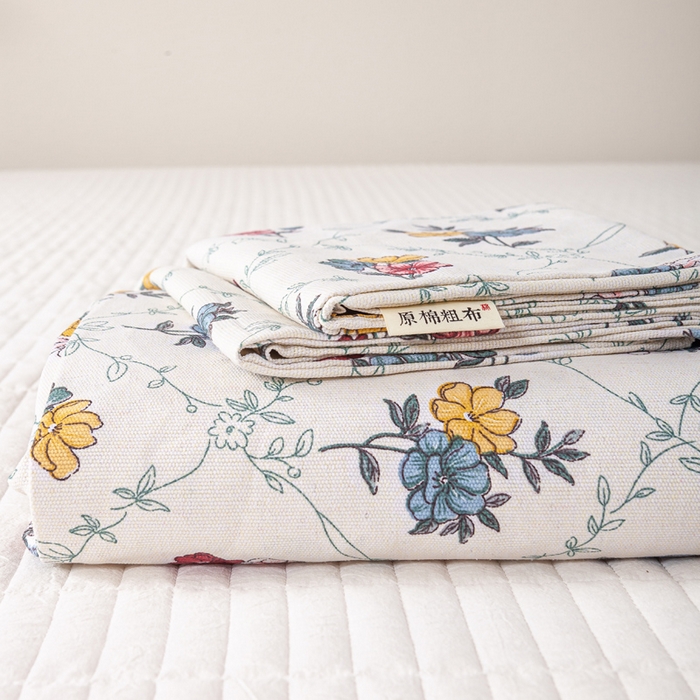 91家纺网 家纺一手货源 找家纺 （总）红日子纺织品 2025新款直播热卖原棉老粗布印花床单三件套