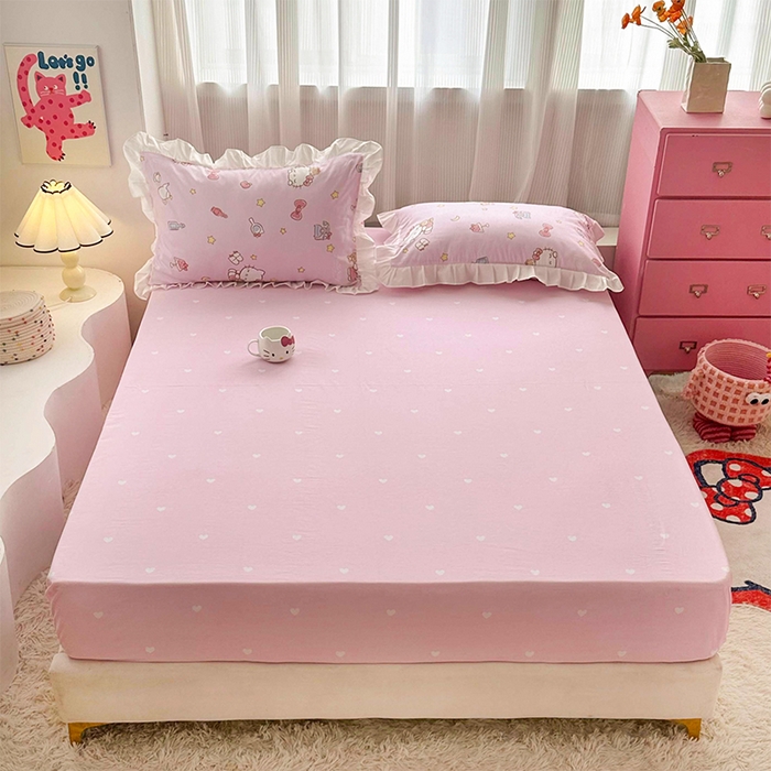 91家纺网 家纺一手货源 找家纺 玉元坊 2025新款凯蒂猫全棉库洛米纯棉床裙公主风花边被套四件套三件套（第三批）-花边款 花边款-美美凯蒂