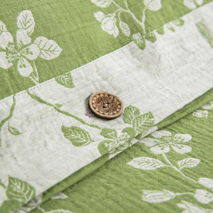 91家纺网 家纺一手货源 找家纺 2025新款全棉色织双层纱纽扣款四件套 春晖-绿