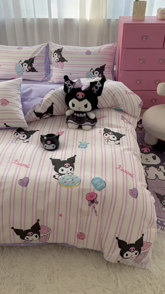 91家纺网 家纺一手货源 找家纺 （总）玉元坊 2025新款三丽鸥全棉凯蒂猫纯棉库洛米床裙四件套三件套（第三批）-简约款