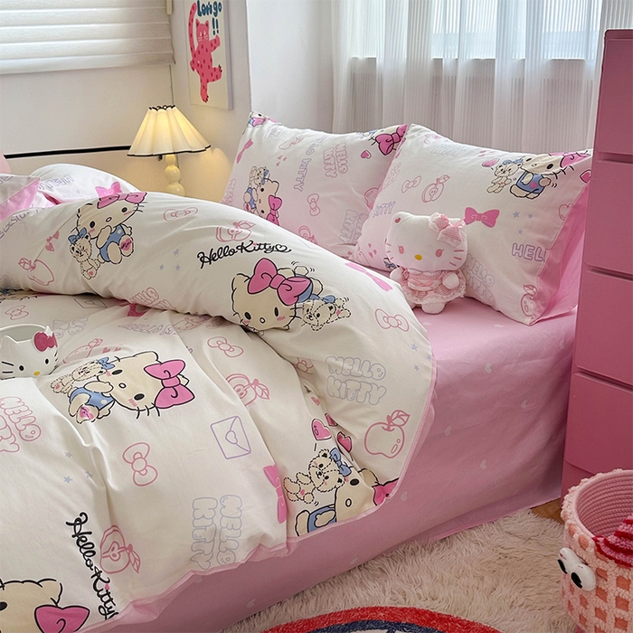 91家纺网 家纺一手货源 找家纺 玉元坊 2025新款三丽鸥全棉凯蒂猫纯棉库洛米床裙四件套三件套（第三批）-简约款 简约基础款-凯蒂小熊