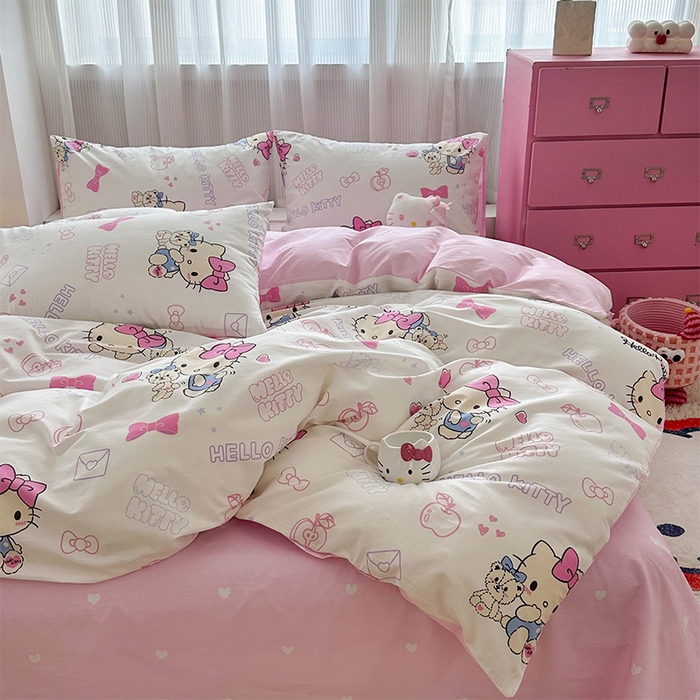 91家纺网 家纺一手货源 找家纺 玉元坊 2025新款三丽鸥全棉凯蒂猫纯棉库洛米床裙四件套三件套（第三批）-简约款 简约基础款-凯蒂小熊