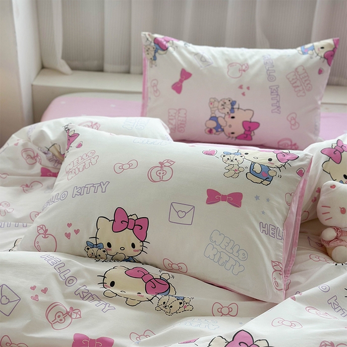 91家纺网 家纺一手货源 找家纺 玉元坊 2025新款三丽鸥全棉凯蒂猫纯棉库洛米床裙四件套三件套（第三批）-简约款 简约基础款-凯蒂小熊