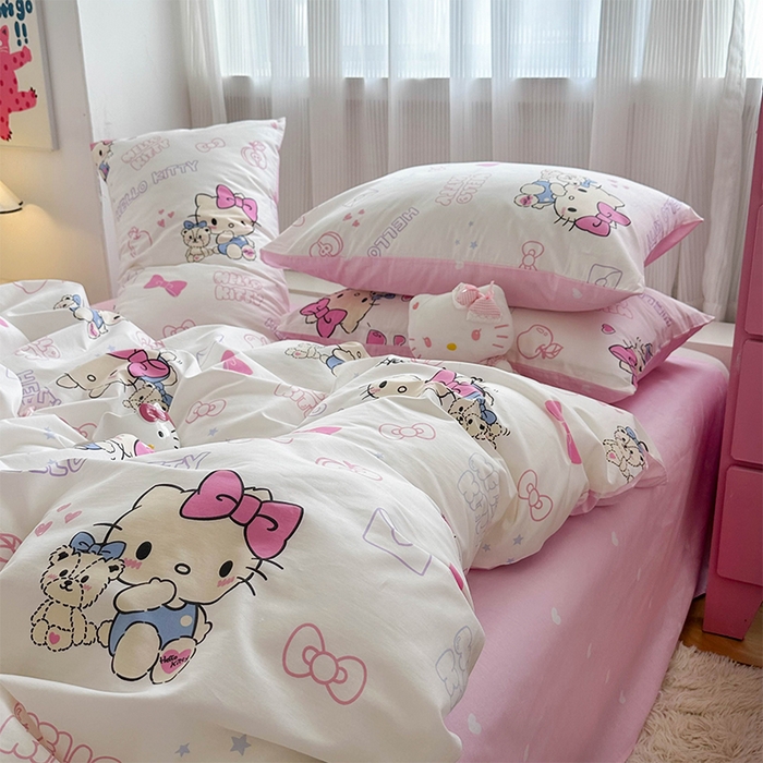 91家纺网 家纺一手货源 找家纺 玉元坊 2025新款三丽鸥全棉凯蒂猫纯棉库洛米床裙四件套三件套（第三批）-简约款 简约基础款-凯蒂小熊