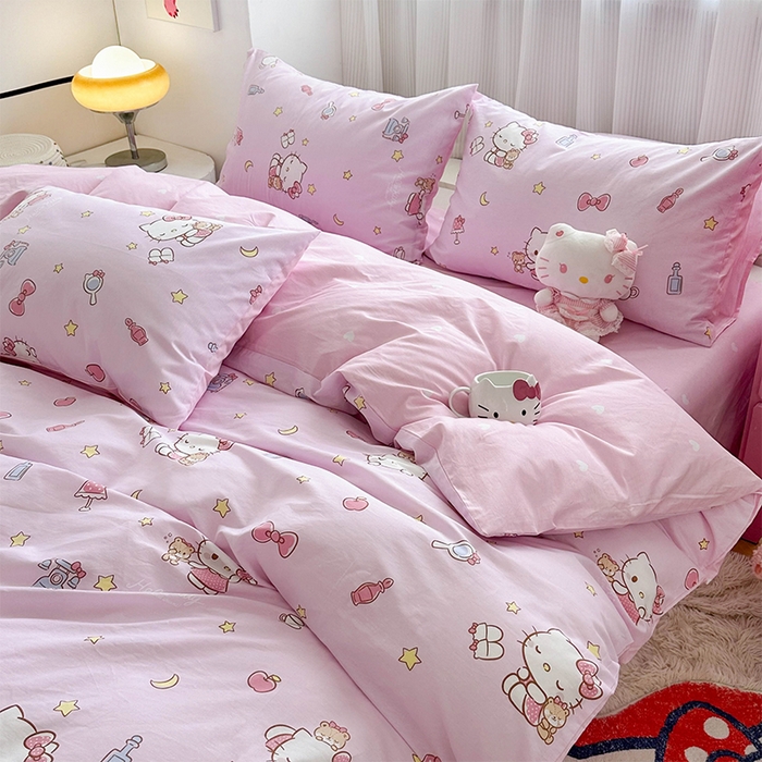 玉元坊 2025新款三丽鸥全棉凯蒂猫纯棉库洛米床裙四件套三件套（第三批）-简约款 简约基础款-美美凯蒂