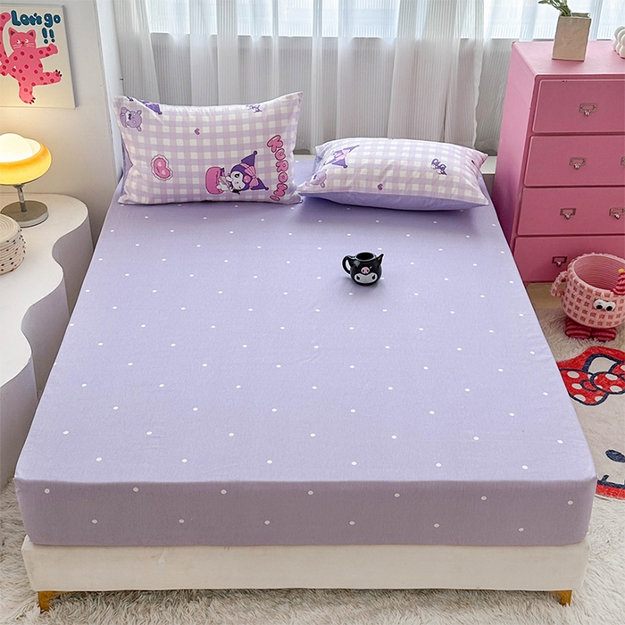 91家纺网 家纺一手货源 找家纺 玉元坊 2025新款三丽鸥全棉凯蒂猫纯棉库洛米床裙四件套三件套（第三批）-简约款 简约基础款-紫格库洛米