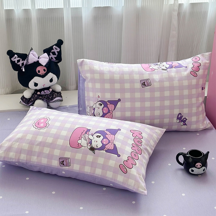 91家纺网 家纺一手货源 找家纺 玉元坊 2025新款三丽鸥全棉凯蒂猫纯棉库洛米床裙四件套三件套（第三批）-简约款 简约基础款-紫格库洛米