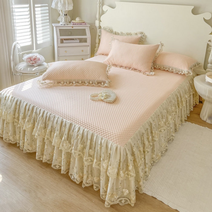 91家纺网 家纺一手货源 找家纺 恋尚 2025新款3D裸睡凉感冰豆豆床笠式床裙软席席子三件套-巧心（控价170起） 巧心-浅玉