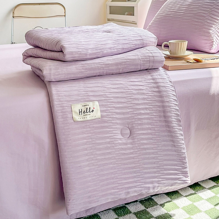 91家纺网 家纺一手货源 找家纺 斯卡诺家纺 2025新款直播爆款提花针织泡泡纱夏被四件套夏凉被空调被四件套 紫色