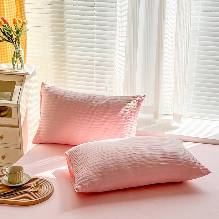 91家纺网 家纺一手货源 找家纺 斯卡诺家纺 2025新款直播爆款提花针织泡泡纱夏被四件套夏凉被空调被四件套 粉色