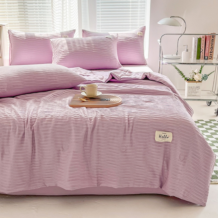 91家纺网 家纺一手货源 找家纺 斯卡诺家纺 2025新款直播爆款提花针织泡泡纱夏被四件套夏凉被空调被四件套 紫色