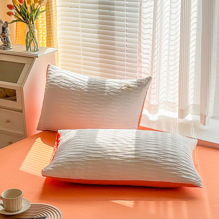 91家纺网 家纺一手货源 找家纺 斯卡诺家纺 2025新款直播爆款提花针织泡泡纱夏被四件套夏凉被空调被四件套 白桔色