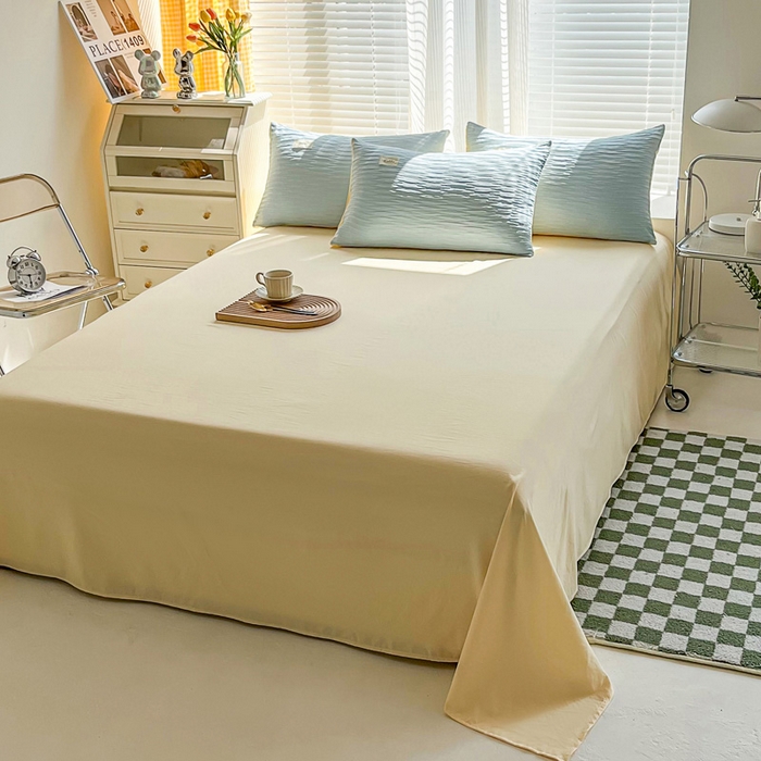 91家纺网 家纺一手货源 找家纺 斯卡诺家纺 2025新款直播爆款提花针织泡泡纱夏被四件套夏凉被空调被四件套 兰黄色