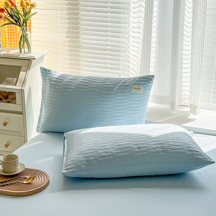 91家纺网 家纺一手货源 找家纺 斯卡诺家纺 2025新款直播爆款提花针织泡泡纱夏被四件套夏凉被空调被四件套 蓝色