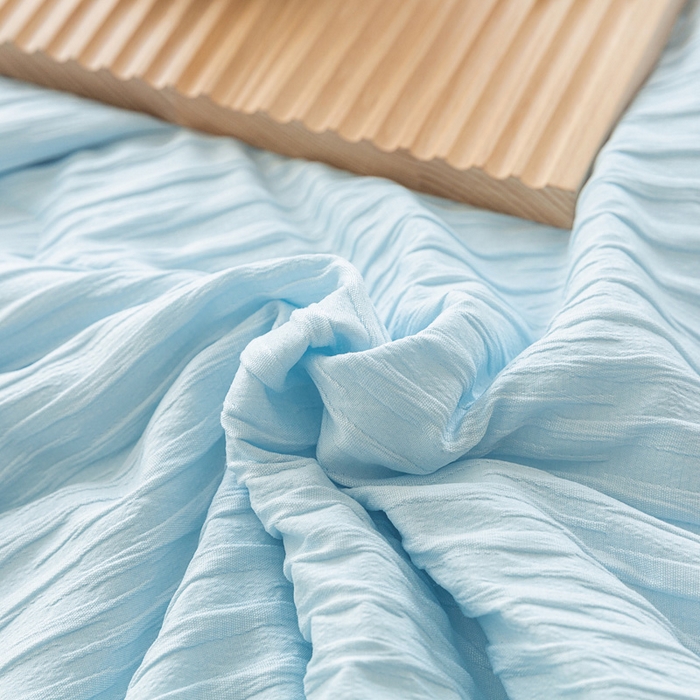 91家纺网 家纺一手货源 找家纺 斯卡诺家纺 2025新款直播爆款提花针织泡泡纱夏被四件套夏凉被空调被四件套 蓝色