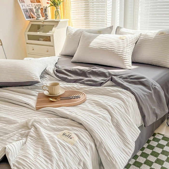 91家纺网 家纺一手货源 找家纺 （总）斯卡诺家纺 2025新款直播爆款提花针织泡泡纱夏被四件套夏凉被空调被四件套