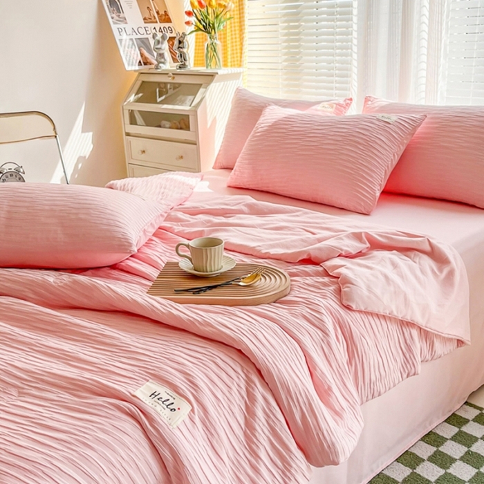 91家纺网 家纺一手货源 找家纺 （总）斯卡诺家纺 2025新款直播爆款提花针织泡泡纱夏被四件套夏凉被空调被四件套